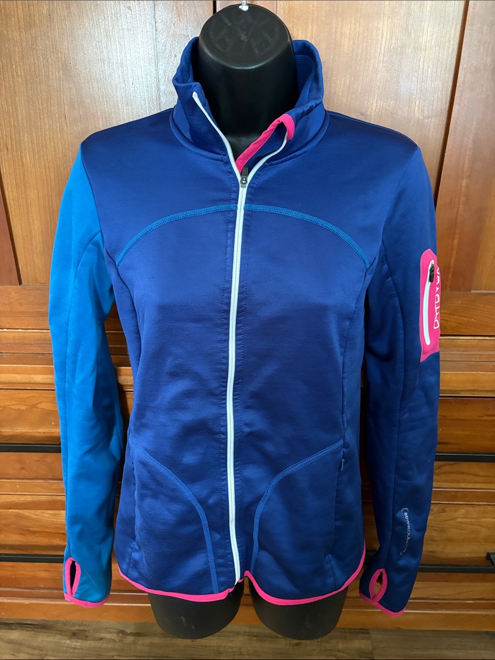ORTOVOX merino Women's Blue Full-Zip Performance Jacket with Pink Trim